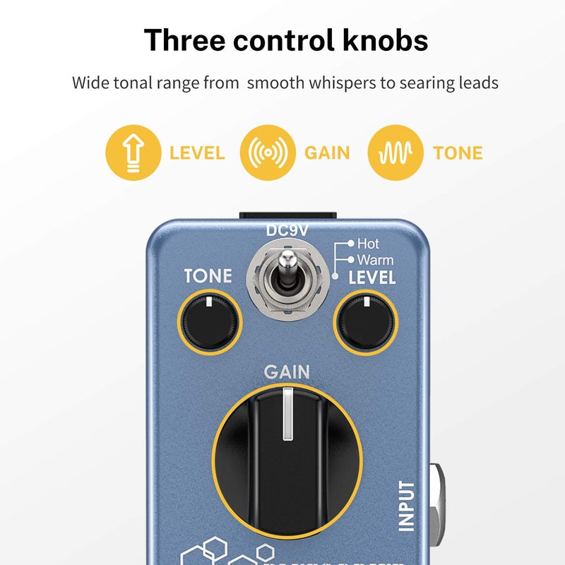 Donner Overdrive Guitar Pedal, Blues Drive Vintage Overdrive Effect Warm/Hot Modes for Pedal Boards Electric Guitar, True Bypass - Image 3